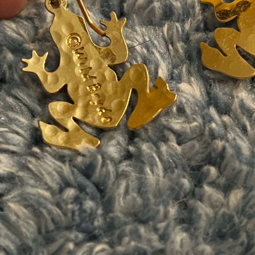 Wild Byrde Goldtone Frog Earrings - Picture 3 of 3